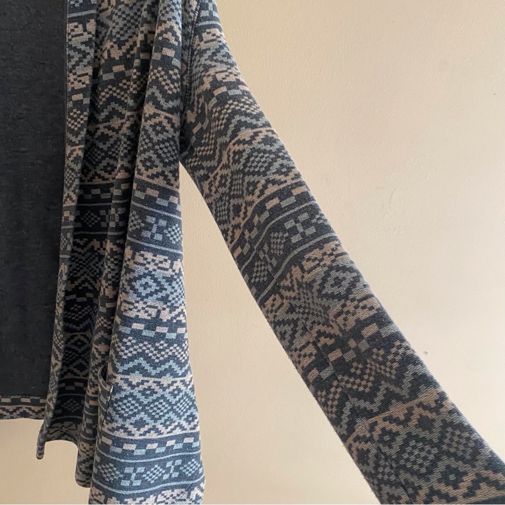 Roots Canada Fair Isle Open Cardigan Sweater Blue Nordic Knit Size Medium Office - Picture 8 of 15